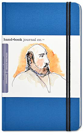 Handbook Journal Co. Sketch Book - Large Portrait 8.25 x 5.5 in Ultramarine European Linen-Bound Hard Cover, 128 Pages (64 Sheets) of 130 GSM Acid-Free Art Drawing Paper, Pocket and Elastic Closure