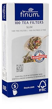 finum 100 Tea Filter (Slim) – Filtre à thé en Papier, Filtre pour thé en Vrac, Filtre Papier, Filtre en Papier jetable avec Soufflet, biodégradable, certifié FSC, Filtre pour théière – (155 x 75 mm)