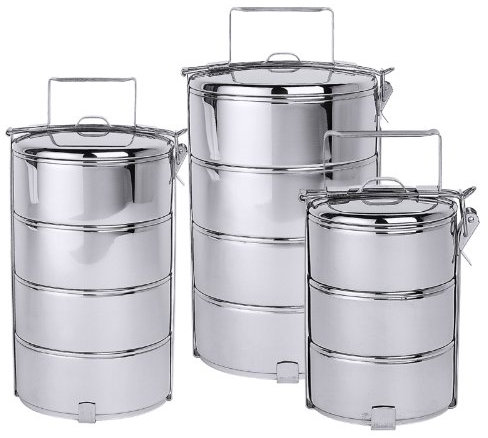 Horeca 4-tlg. Etagen-Essenträger, Inhalt: 1,2 Liter, Silber, Lebensmittelbehälter, Lebensmittelaufbewahrungsbehälter, Shelf Carrier, 343486011, 1,2 Liter