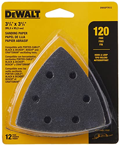 DEWALT DWASPTRI12 Hook and Loop Triangle 120 Grit Sandpaper, 12-Pack, Black