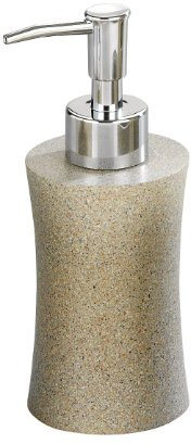 WENKO 18310100 Seifenspender Cassano Stone - Flüssigseifen-Spender, Fassungsvermögen 0.2 L, Polyresin, 7.7 x 16.7 x 6.8 cm, Beige