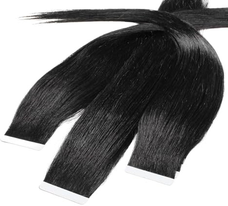 hair2heart Tape Extensions Echthaar Glatt - 10 Tapes 2.5g 50cm Schwarz