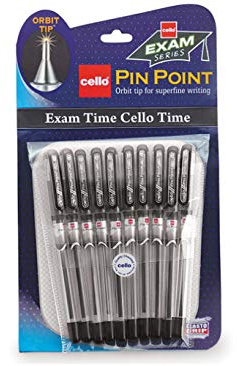 10 X Cello Pinpoint Fine Write Ball Point Pen Black Ink 0.5 Mm Tip