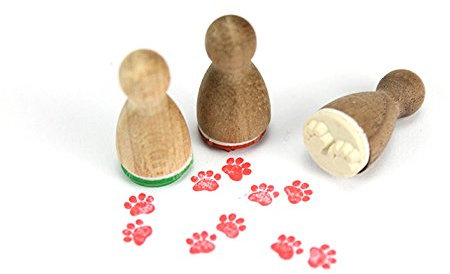 Stemplino® Ministempel - Motiv: Pfoten - 12mm Durchmesser - Holzstempel Kinder Stempel Bullet Journal Stempel mit Pfoten Motiv spuren Stempel