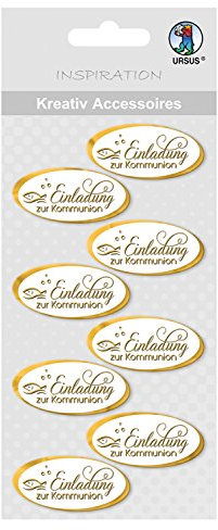 Ursus 564000322 - Kreativ Accessoires, Einladung zur Kommunion, gold, 8 Stück, selbstklebend, aus verschiedenen hochwertigen Materialien, zum Dekorieren von Karten und Geschenke