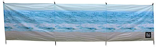 OLPRO 4-Pole Compact Windbreak – 4.8m Steel Pole Wind Breaker for Camping & Beach Days | 'The Beach' Patterned Screen with Carry Bag
