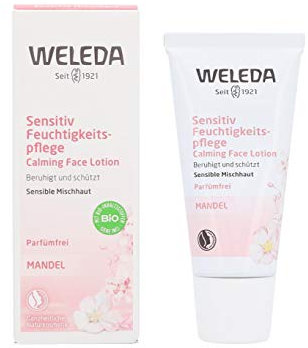 WELEDA Mandel Wohltuende Feuchtigkeitspflege, Naturkosmetik sanfte und unparfümierte Gesichtscreme für sensible Mischhaut im Gesicht und am Hals für einen gesunden Teint (1 x 30 ml)