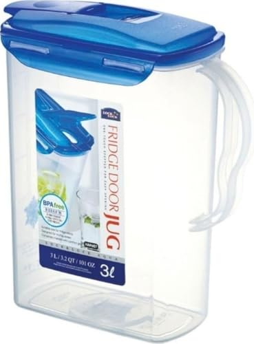 LocknLock Kühlschrankkrug, Kunststoffkrug mit Klappdeckel, Water Jug - Krug mit Deckel, Saftkrug Saftkanne, Wasserkrug mit Griff, BPA-frei (Blau, 3000 ml)