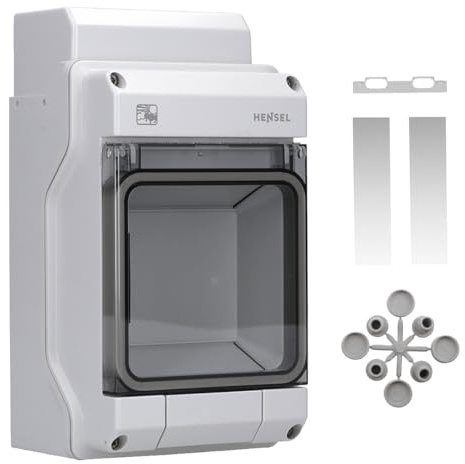 Hensel KV PC 9104 Kleinverteiler, 4,5 Module, IP65, Aufputz, wetterfest | Sicherungskasten für Outdoor & Feuchtraum, 1-reihig, UV- & sturmbeständig, mit FIXCONNECT & Zubehörfach
