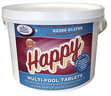 Happy Hot Tubs Multifunctional Large Chlorine Tablets 200g for Swimming Pools with Algaecide Clarifier Stabiliser (2kg)
