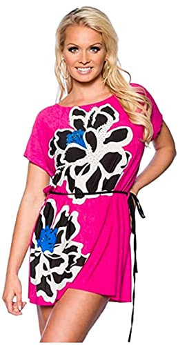 Pinkes luftiges Strandshirt mit Blume Bindegürtel und Strass