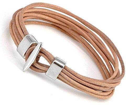 Gemini Armband (Caramel), mehrere Lederbänder, hochwertiges Leder, Hakenverschluss polierter Edelstahl, klassisches Design für Boys, Girls, Herren, Damen, Unisex, 24,1 cm (Länge)