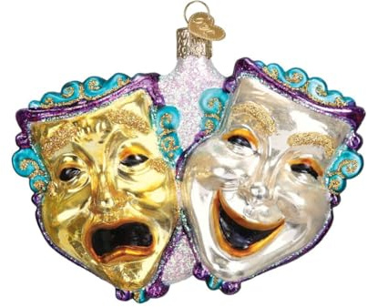 Old World Christmas Comedy & Tragedy Masks Glass Blown Ornament for Christmas Tree, Handcrafted Holiday Decoration, Drama Collection