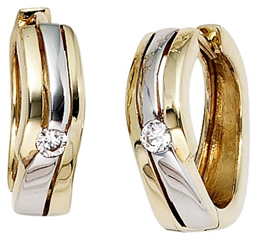 Jobo Damen-Creolen aus 8 Karat 333 Gold Bicolor mit 2 Zirkonia 15 mm