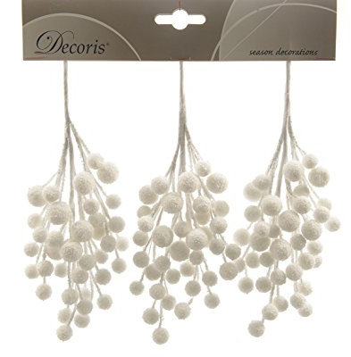 Künstliche Beerenzweige 15cm x 3 Stück Kunststoff Styropor Beeren mit Schnee Dekozweige klein weiß