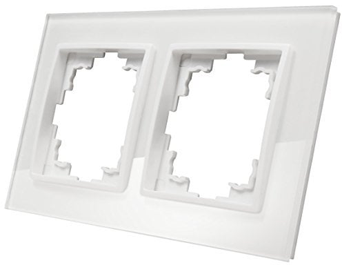 McPower Glas-Rahmen | Flair 2-fach, Weiß | Doppelrahmen Modernes Design, hochwertiges Glas, ideal als Schalterrahmen, Steckdosenrahmen, 90x160mm, Innen 56mm, Tiefe 10mm universell einsetzbar