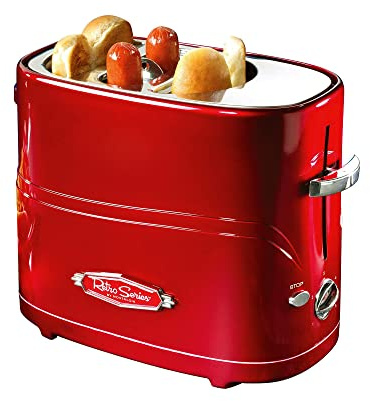 Nostalgia HDT600RETRORED Retro Pop-Up 2 Hot Dog and Bun Toaster, With Mini Tongs, Works With Chicken Dogs, Turkey Dogs, Veggie Links, Sausages and Brats