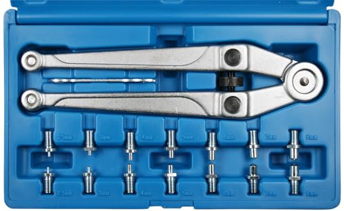 SW-Stahl S1464 Stirnlochschlüssel-Satz, 16-teilig, mit Wechselspitzen | Verstellbarer Zapfenschlüssel inkl. Kunststoffkoffer, 250 mm Länge, Zapfen von 2,5 bis 9 mm, für PKW-Reparaturen