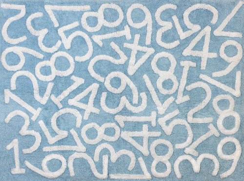 Aratextil. Alfombra Infantil 100% Algodón lavable en lavadora Colección Numeros Celeste 120x160 cms