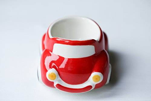 redchocol8 Hand-painted Cute Retro Style Ceramic Egg Cup Holder Red Car Cars Cups