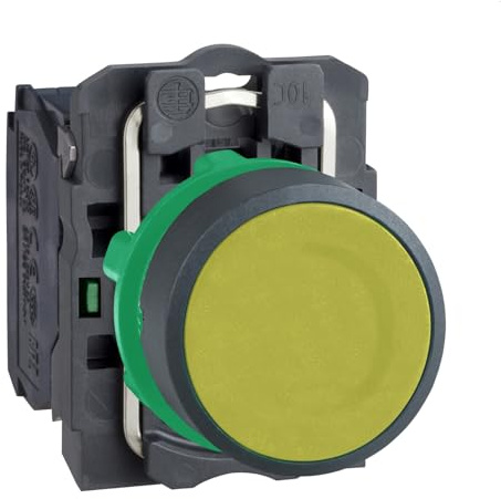 Schneider Electric Harmony XB5 - Push Button Switch, Plastic, Spring Return, 1NO, 22 mm Mount, Unmarked, Flush Operator Profile, XB5AA51, Yellow