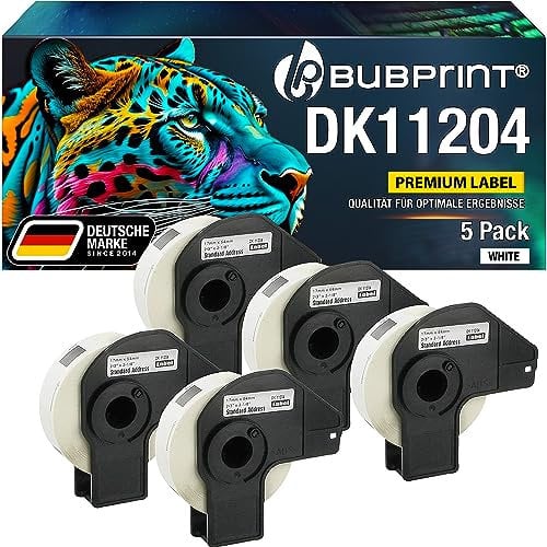 Bubprint 5 Etiketten kompatibel als Ersatz für Brother DK-11204 DK 11204 für P-Touch QL1050 QL1060N QL500 QL550 QL560 QL570 QL580N QL700 QL710W QL720NW 17x54mm