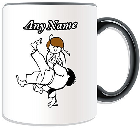 Personalizado regalo – taza de Judo (artes marciales diseño tema, colores) – cualquier nombre/mensaje en su único – Kung Fu Kungfu japonés Japón Judoka, cerámica, negro