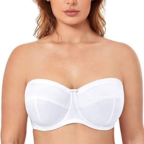 DELIMIRA Women's Strapless Bra Underwire Unlined | Plus Size, Support, Multiway, Bandeau Bra, Convertible