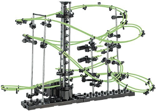 Playtastic Kugelbahn Erwachsene: Professionelle Kugel-Achterbahn, 193-teilig, nachleuchtend (Murmelbahn Erwachsene, kreative Kugelbahn, perpetuum Mobile)