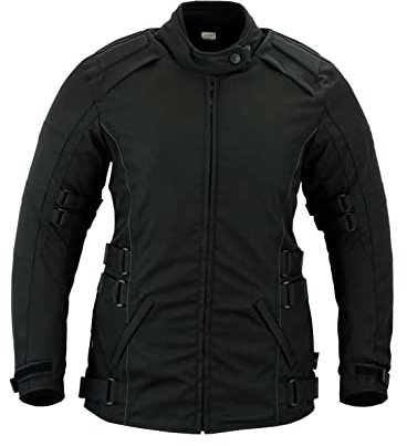 Texpeed Veste moto femme homologué - Longue manteau blouson en cordura textile imperméable pour femme avec armure de moto CE (EN 1621-1) Noir - XL
