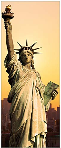 Wallario Glasbild Freiheitsstatue New York - 50 x 125 cm Wandbilder Glas in Premium-Qualität: Brillante Farben, freischwebende Optik