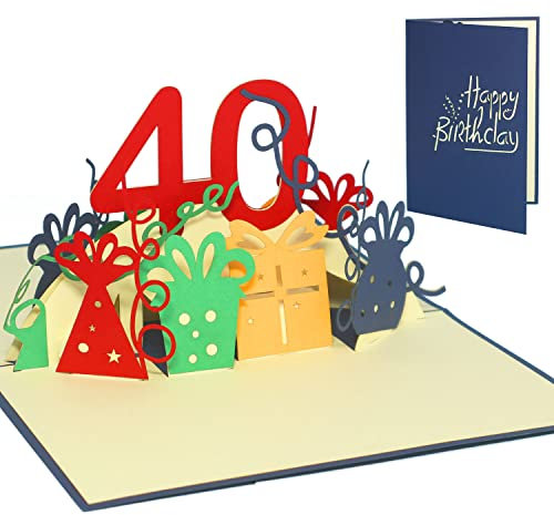 LINPOPUP® 3D Pop-Up Karte 40 Geburtstag, Geburtstagskarte mit Umschlag, Happy Birthday - Gutscheinkarte zum Geburtstag, Geschenk für Freund, Mann, Zahl 40 blau, N19