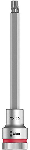 Wera 05003854001 8767 C HF TORX Embouts à douille TORX HF Zyklop à emmanchement 1/2 avec fonction de retenue, TX 40 x 140 mm, Argent/rouge