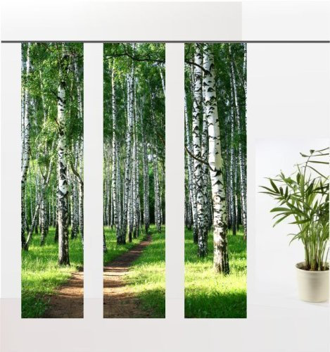 gardinen-for-life Flächenvorhang Birkenwald Set, 3 Frühlings - Schiebevorhänge, Jew. Gr.60x260 cm