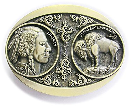 eeddoo® Gürtelschnalle - alte USA Münzen Prägung [gold] (Buckle für Wechselgürtel für Damen und Herren | Belt Frauen Männer Oldschool Rockabilly Metall Gothic Wave Rock Biker Western Trucker Casino)