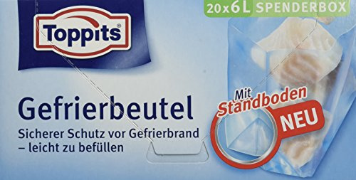 Toppits Gefrierbeutel, 6 Liter, Standboden, 20 Stück, Transparent