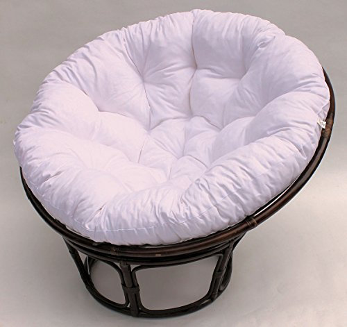 Rattan Papasan Sessel inkl. hochwertigen Polster, D 110 cm, Fb. Darkbrown, Polster weiß