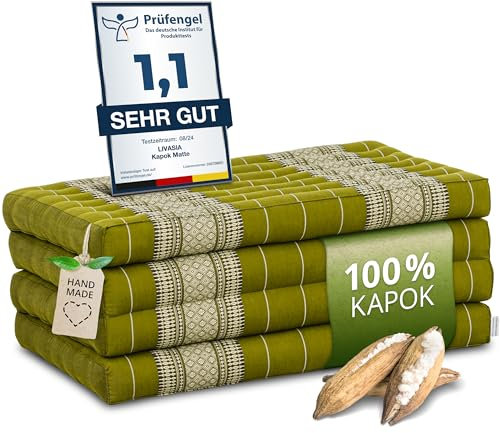 Nachhaltige Klappmatratze aus Kapok - 200x80x8cm - Gästematratze, Faltbare Matratze für Van, ökologische Yogamatte, klappbares Gästebett, Liege für Garten und Balkon (Grün)
