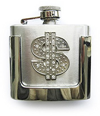 eeddoo® Gürtelschnalle - Trinkflasche mit Dollarzeichen & Kristallen - (Buckle für Wechselgürtel für Damen und Herren | Belt Frauen Männer Oldschool Rockabilly Metall Biker Western Trucker Casino)