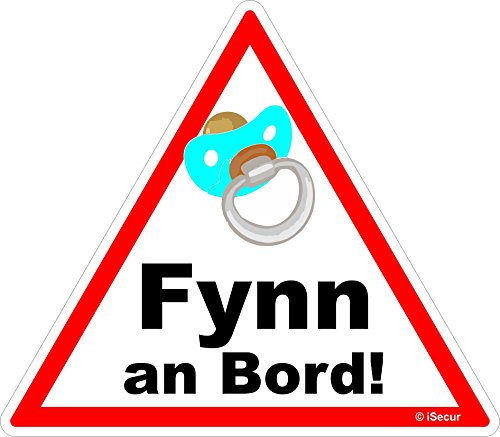 easydruck24de Auto-Aufkleber Baby an Bord, Fynn I kfz444 I 16 x 14 cm groß I Junge Sticker mit Schnuller I Hinweis-Aufkleber Achtung Vorsicht I wetterfest