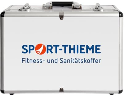 Sport-Thieme Erste-Hilfe-Koffer mit Inhalt | Alu Sanitätskoffer für Fussball, Handball, Sport | Befüllt nach DIN 13160 + Kühlspray | Variable Fachaufteilung | 45x32x14 cm | 5,5 kg