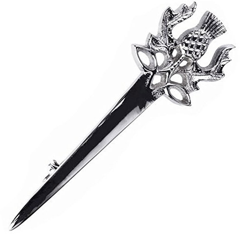 The Scotland Kilt Company Scottish Highland Thistle Top Solid Steel Sword Kilt Pin For Kilts - Chrome Finish - Rustproof Secure Clutch Pin