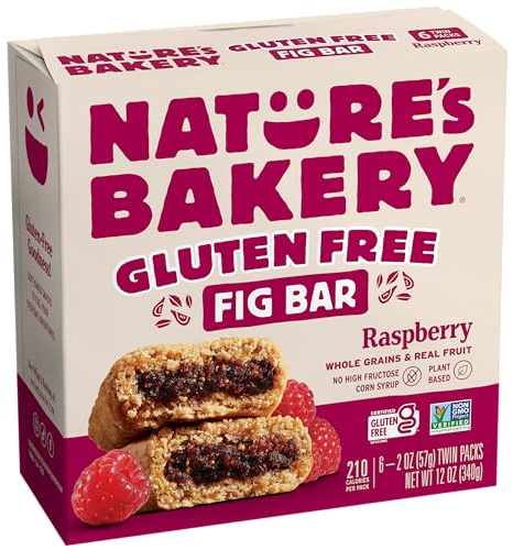Nature’s Bakery Gluten Free Fig Bars, Raspberry, Real Fruit, Vegan, Non-GMO, Snack Bar, 1 box with 6 twin packs (6 twin packs)