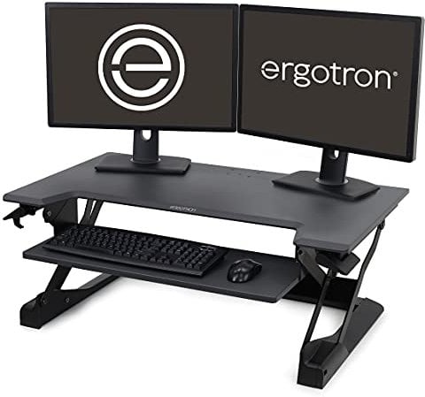 Ergotron – WorkFit-TL Standing Desk Converter, Dual Monitor Sit Stand Desk Riser for Tabletops – 95 cm Width, Black (33-406-085)