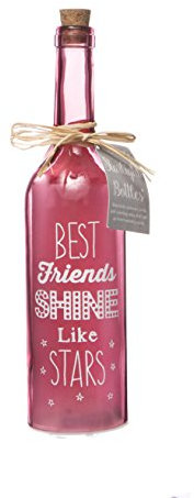 Boxer SB1114 Light-Up LED 'Best Friends' Glass Starlight Bottle | Beautiful, Decorative Homeware Perfect for Her | Complete with Gift Tag, Red, 6.7 x 6.7 x 29.5 cm