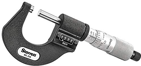 Starrett 216XRL-1 Digital Outside Micrometer, Ratchet Stop, Lock Nut, Carbide Faces, 0-1 Range, 0.001 Graduation, +/-0.0002 Accuracy