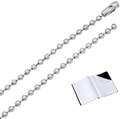 The Bling Factory 3mm Durable Stainless Steel Pelline Style Ball Chain Necklace, 18