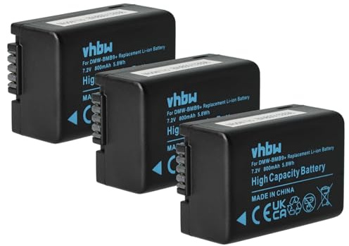 3 x vhbw 800mAh CAMERA BATTERY for Panasonic Lumix DMC-FZ40, DMC-FZ45, DMC-FZ47, DMC-FZ48, DMC-FZ100, DMC-FZ150, DMC-FZ72 as DMC-BMB9, DMW-BMB9E