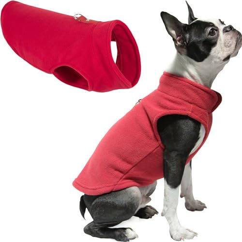 Gooby Fleece-Weste, Hundepullover, Größe XS, Warmer Pullover, Fleece-Hundejacke mit O-Ring-Leine, Winterpullover für kleine Hunde, für kleine Hunde, Jungen oder Mädchen, Rot