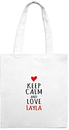 Jutebeutel mit Namen Layla - Motiv Keep Calm - Farbe weiß – Stoffbeutel, Jutesack, Hipster, Beutel